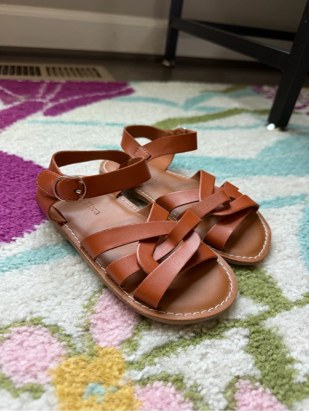 Tan Strappy Kids Sandals with Velcro Ankle Buckle